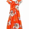 Vestito midi con volant e margherite