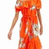 Vestito midi con volant e margherite