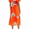 Vestito midi con volant e margherite