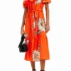 Vestito midi con volant e margherite