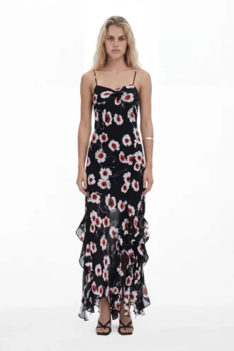 Vestito midi con volant Poppy