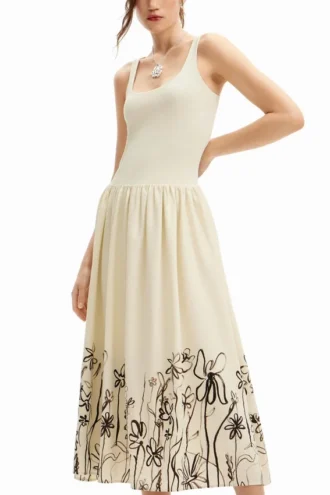 Vestito midi svasato a fiori