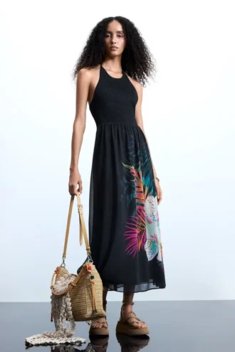 Vestito tropicale con scollo all’americana
