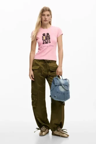 Zaino in denim con ciondoli