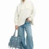 Zaino medio in denim con ruches Zaino medio in denim con ruches