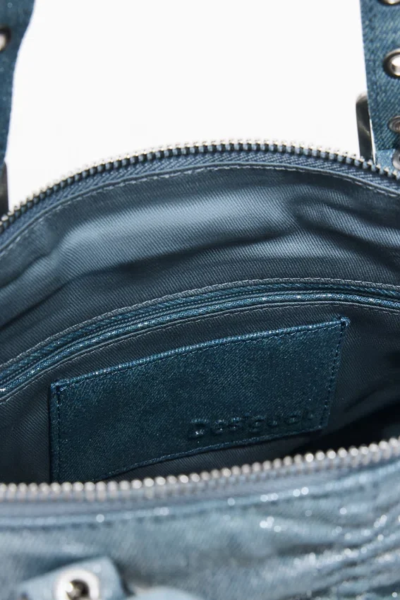 Zaino medio in denim con ruches Zaino medio in denim con ruches